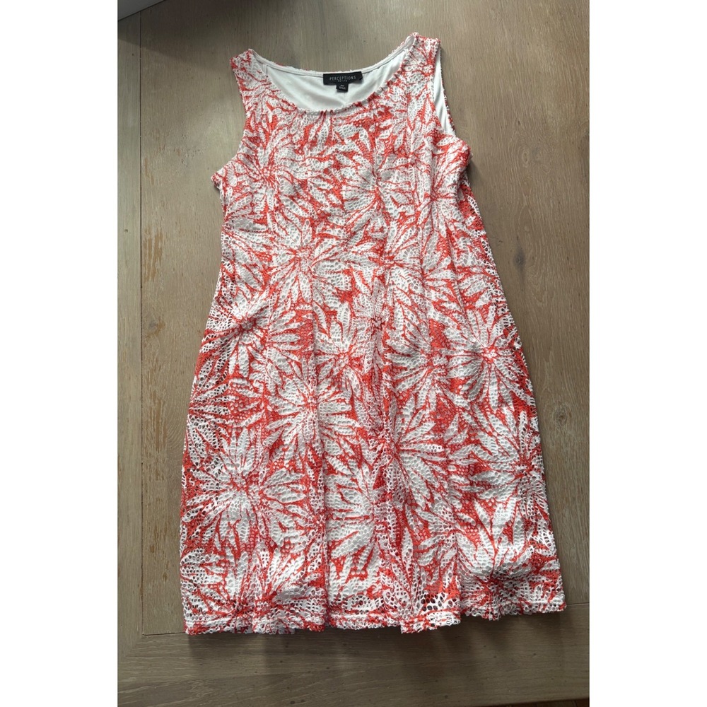 Perceptions Petite Orange White Floral Lace Sleeveless Shift Dress PM Petite‎